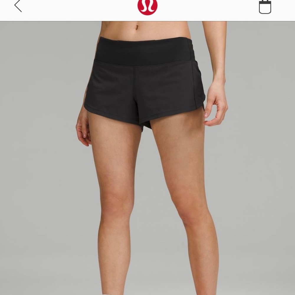 Lululemon black speed up shorts, size 6